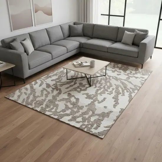 Taupe And Ivory Animal Print Washable Area Rug With UV Protection Photo 2