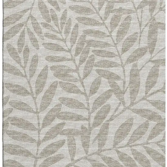Taupe And Ivory Botanical Leaves Washable Area Rug With UV Protection Photo 9