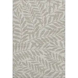Photo of Taupe And Ivory Botanical Leaves Washable Area Rug With UV Protection