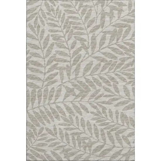 Taupe And Ivory Botanical Leaves Washable Area Rug With UV Protection Photo 6