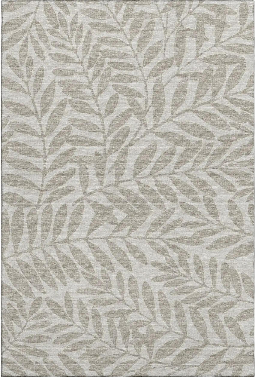Taupe And Ivory Botanical Leaves Washable Area Rug With UV Protection Photo 6