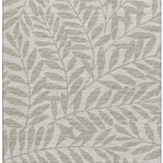 Taupe And Ivory Botanical Leaves Washable Area Rug With UV Protection Photo 3