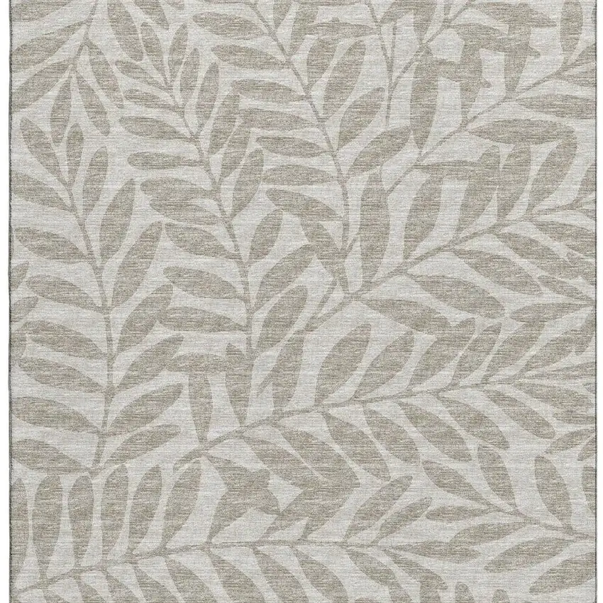 Taupe And Ivory Botanical Leaves Washable Area Rug With UV Protection Photo 3
