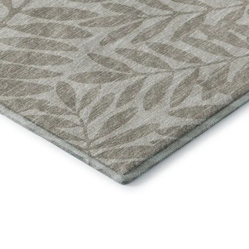 Taupe And Ivory Botanical Leaves Washable Area Rug With UV Protection Photo 8