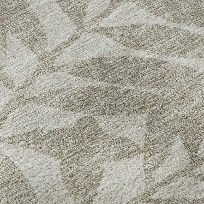Taupe And Ivory Botanical Leaves Washable Area Rug With UV Protection Photo 9