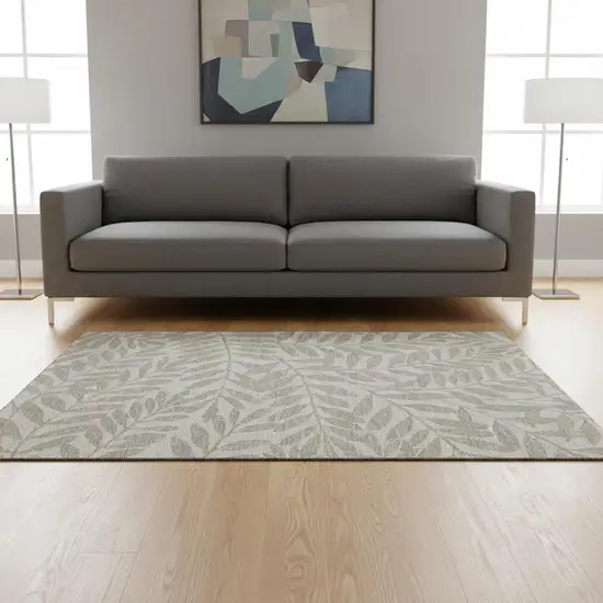 Taupe And Ivory Botanical Leaves Washable Area Rug With UV Protection Photo 1