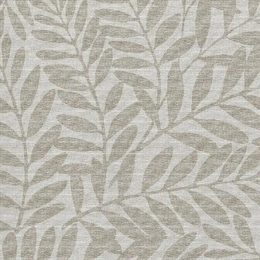 Taupe And Ivory Botanical Leaves Washable Area Rug With UV Protection Photo 9