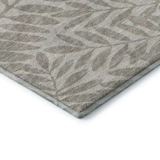 Taupe And Ivory Botanical Leaves Washable Area Rug With UV Protection Photo 7