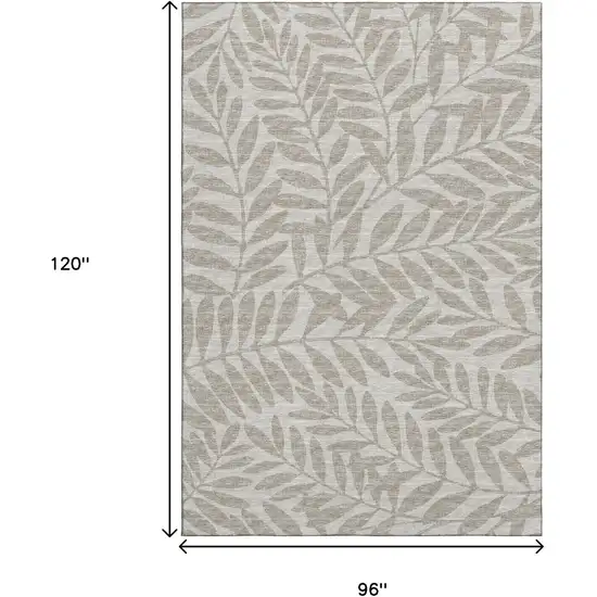 Taupe And Ivory Botanical Leaves Washable Area Rug With UV Protection Photo 3