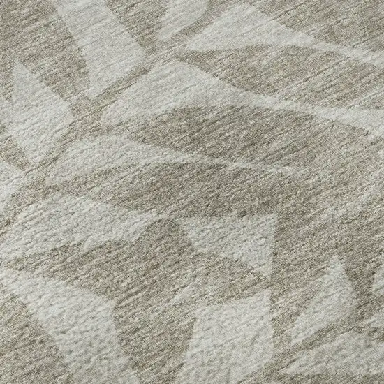 Taupe And Ivory Botanical Leaves Washable Area Rug With UV Protection Photo 9