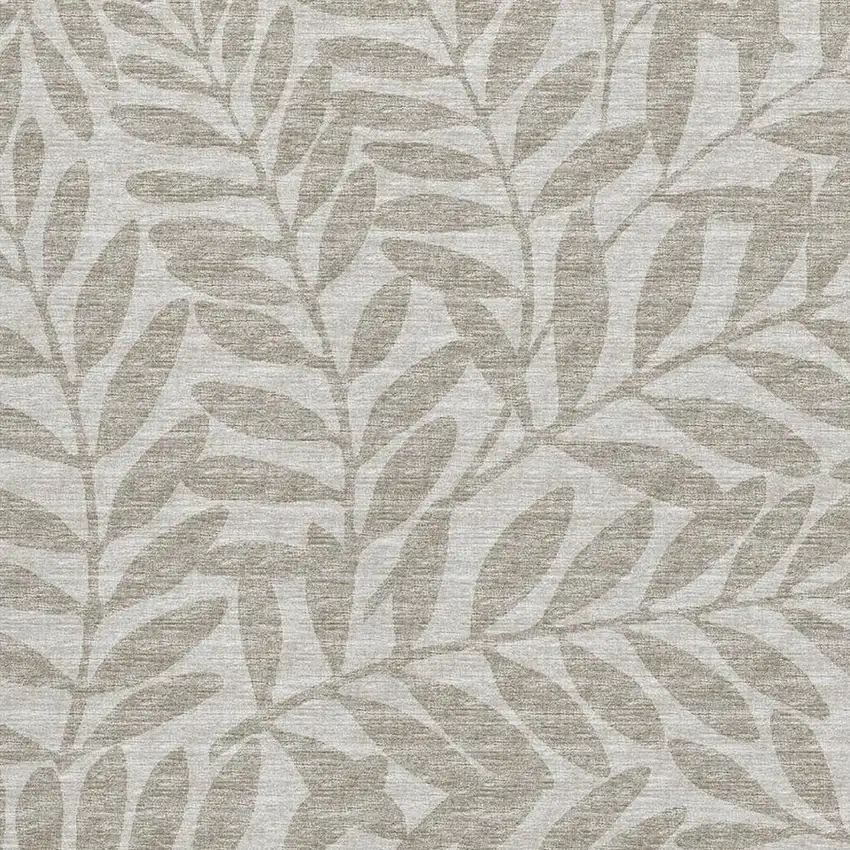 Taupe And Ivory Botanical Leaves Washable Area Rug With UV Protection Photo 9