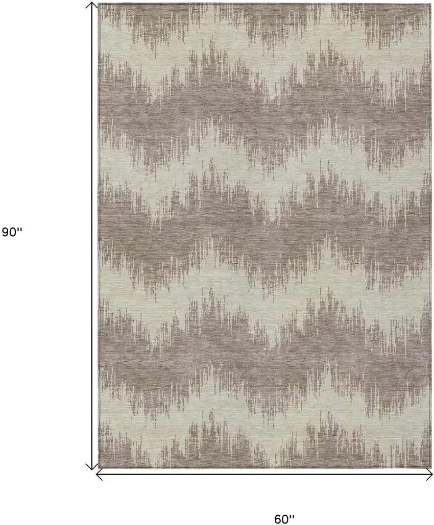 Taupe And Ivory Chevron Washable Indoor Outdoor Area Rug Photo 3