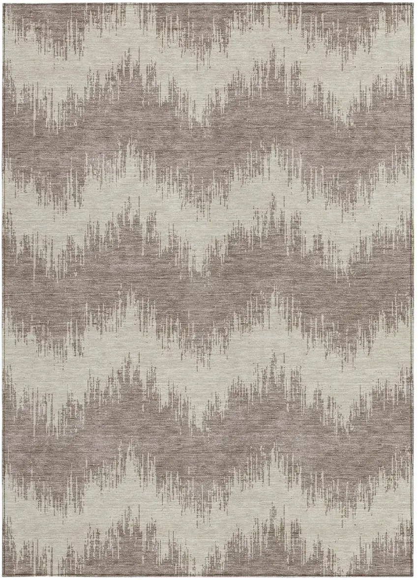 Taupe And Ivory Chevron Washable Indoor Outdoor Area Rug Photo 7