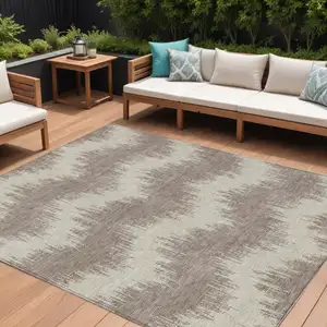 Photo of Taupe And Ivory Chevron Washable Indoor Outdoor Area Rug