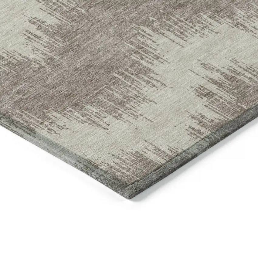Taupe And Ivory Chevron Washable Indoor Outdoor Area Rug Photo 5