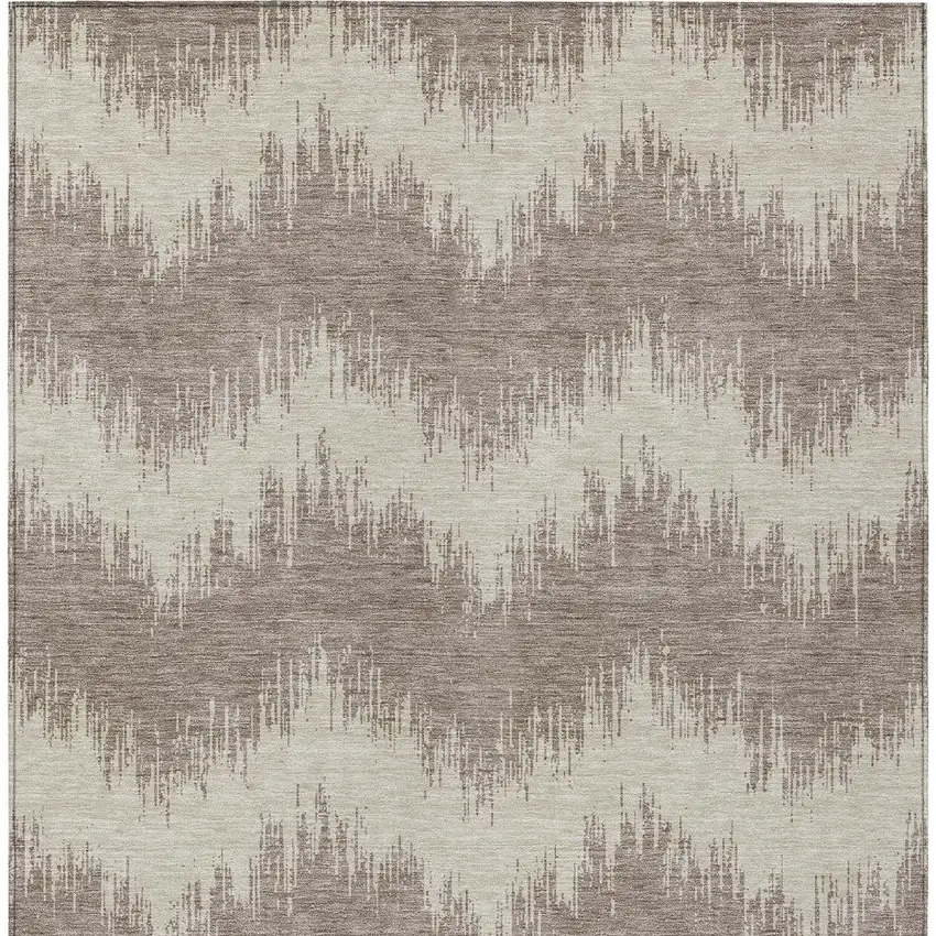 Taupe And Ivory Chevron Washable Indoor Outdoor Area Rug Photo 6