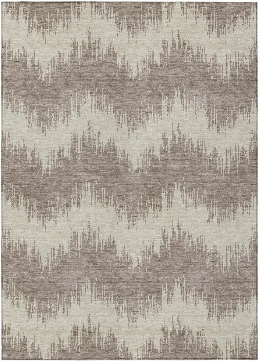 Taupe And Ivory Chevron Washable Indoor Outdoor Area Rug Photo 2