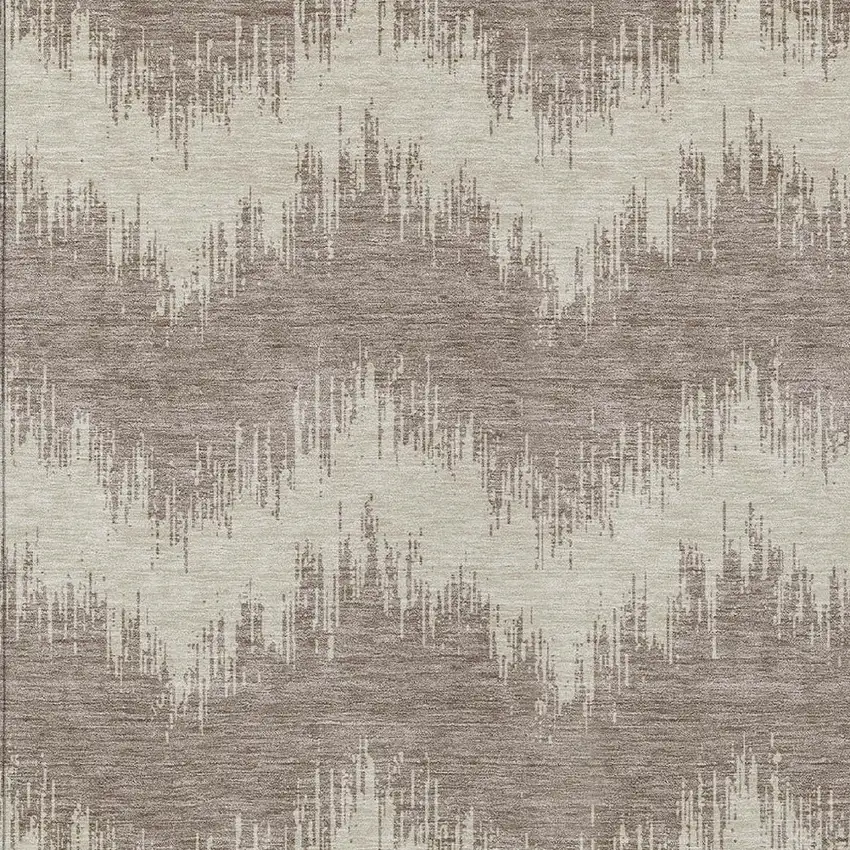 Taupe And Ivory Chevron Washable Indoor Outdoor Area Rug Photo 6