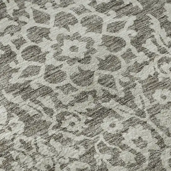 Taupe And Ivory Damask Washable Area Rug With UV Protection Photo 9