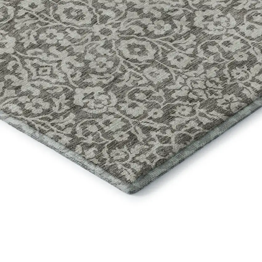 Taupe And Ivory Damask Washable Area Rug With UV Protection Photo 7
