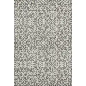Photo of Taupe And Ivory Damask Washable Area Rug With UV Protection