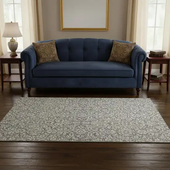 Taupe And Ivory Damask Washable Area Rug With UV Protection Photo 2