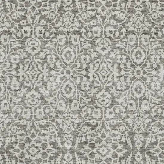 Taupe And Ivory Damask Washable Area Rug With UV Protection Photo 3