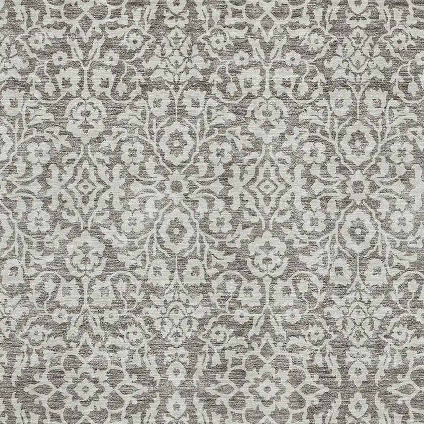 Taupe And Ivory Damask Washable Area Rug With UV Protection Photo 3