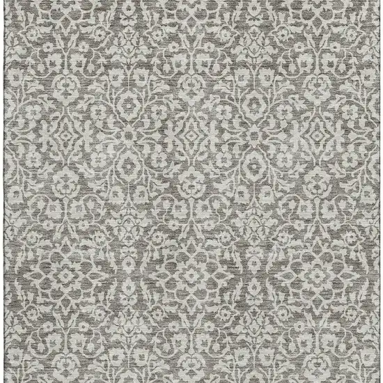 Taupe And Ivory Damask Washable Area Rug With UV Protection Photo 4
