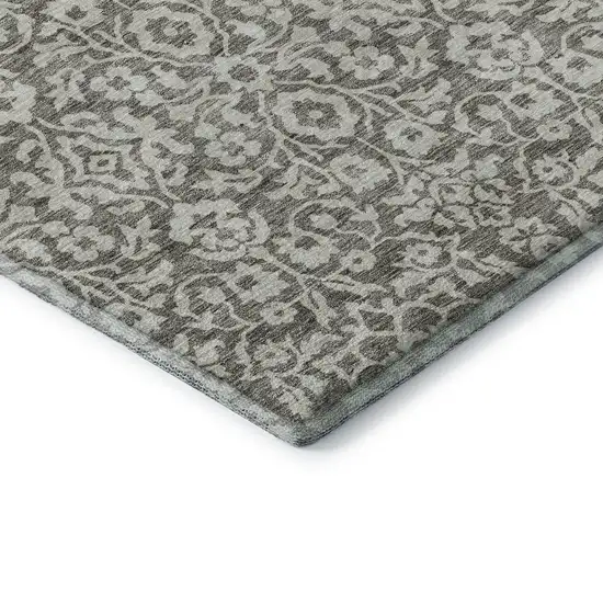Taupe And Ivory Damask Washable Area Rug With UV Protection Photo 8
