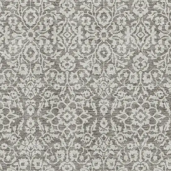 Taupe And Ivory Damask Washable Area Rug With UV Protection Photo 3