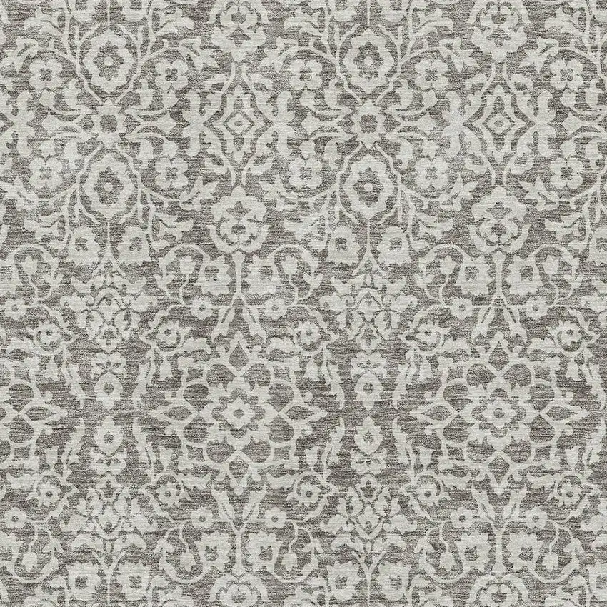 Taupe And Ivory Damask Washable Area Rug With UV Protection Photo 3