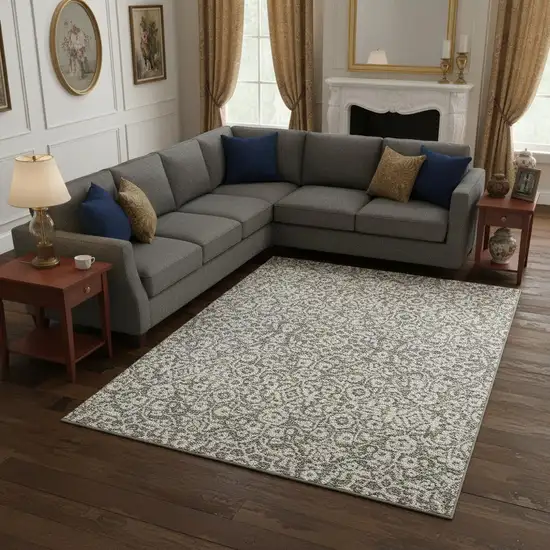 Taupe And Ivory Damask Washable Area Rug With UV Protection Photo 2