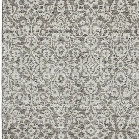 Taupe And Ivory Damask Washable Area Rug With UV Protection Photo 3