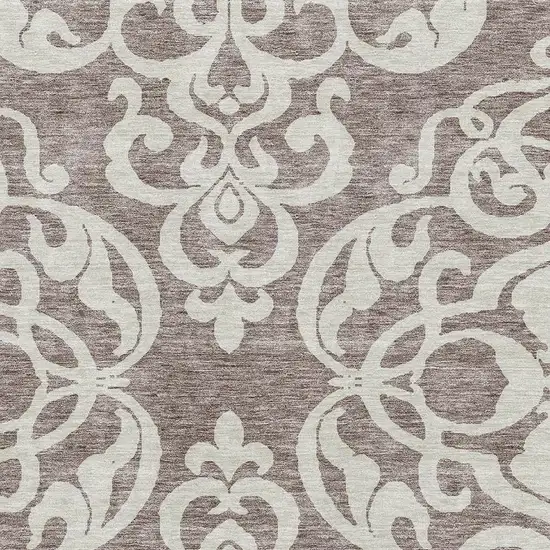 Taupe And Ivory Damask Washable Area Rug With UV Protection Photo 2