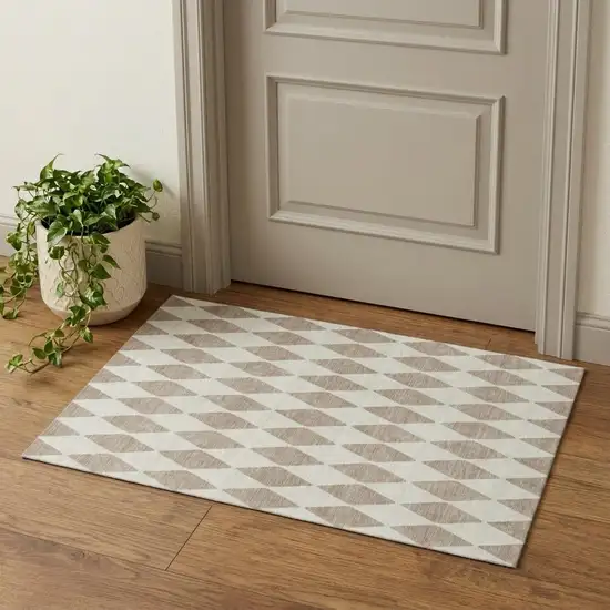 Taupe And Ivory Diamond Washable Area Rug With UV Protection Photo 1