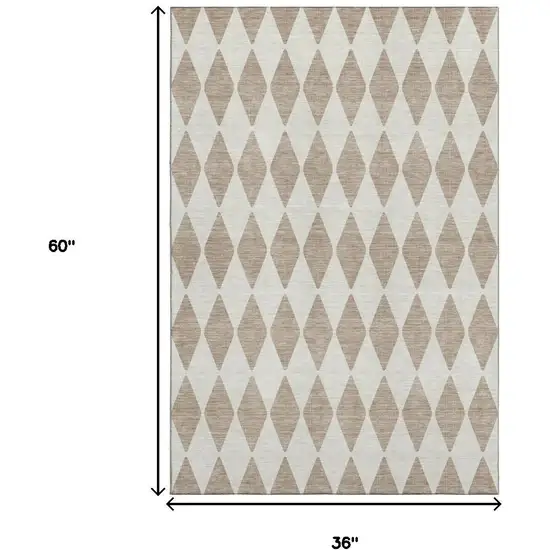 Taupe And Ivory Diamond Washable Area Rug With UV Protection Photo 9