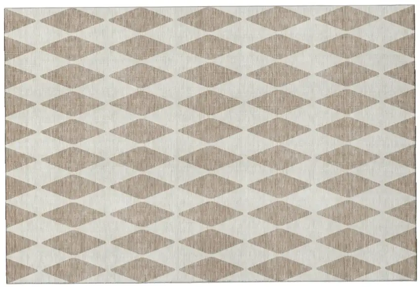 Taupe And Ivory Diamond Washable Area Rug With UV Protection Photo 2