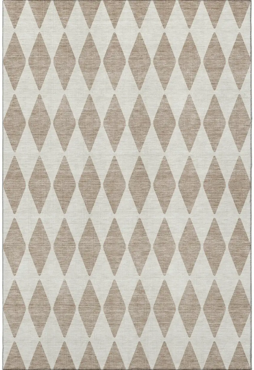 Taupe And Ivory Diamond Washable Area Rug With UV Protection Photo 3