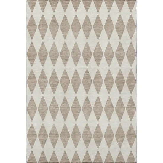 Taupe And Ivory Diamond Washable Area Rug With UV Protection Photo 3