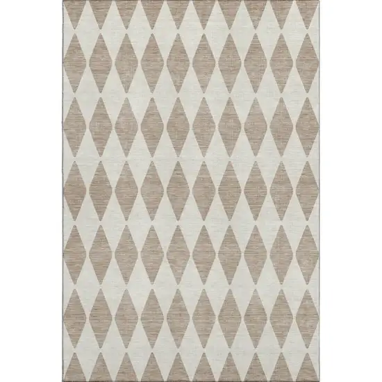 Taupe And Ivory Diamond Washable Area Rug With UV Protection Photo 1