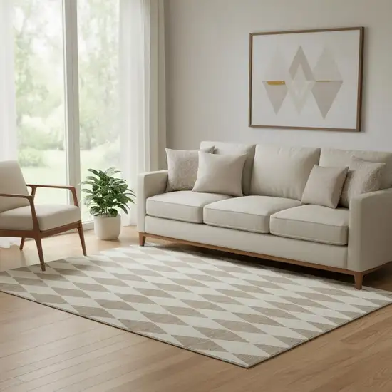 Taupe And Ivory Diamond Washable Area Rug With UV Protection Photo 1