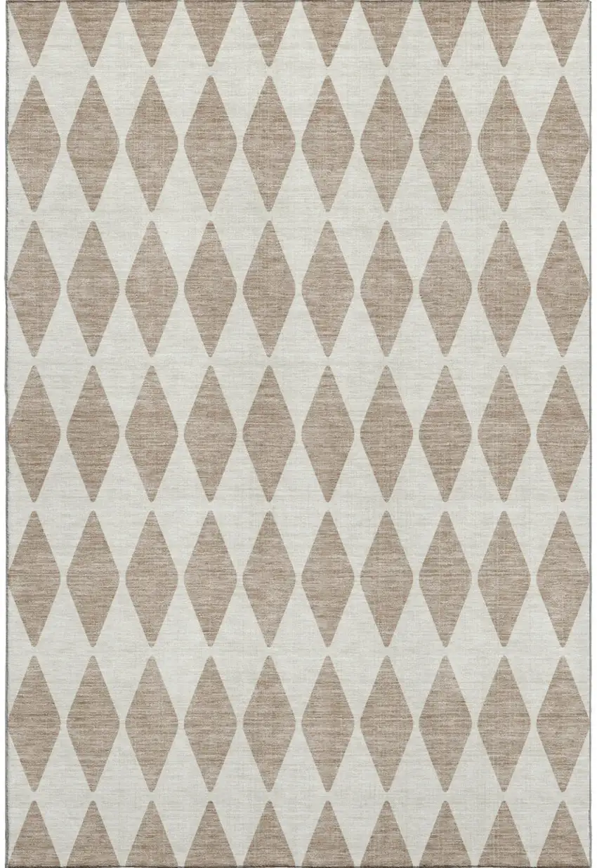Taupe And Ivory Diamond Washable Area Rug With UV Protection Photo 1