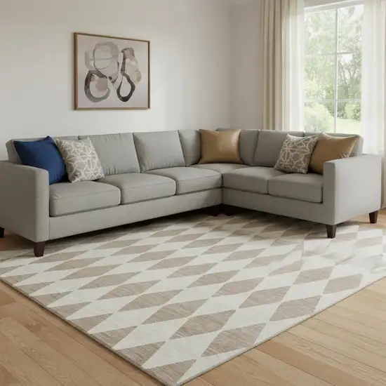 Taupe And Ivory Diamond Washable Area Rug With UV Protection Photo 1