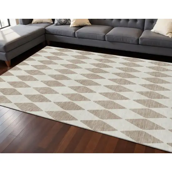 Taupe And Ivory Diamond Washable Area Rug With UV Protection Photo 2