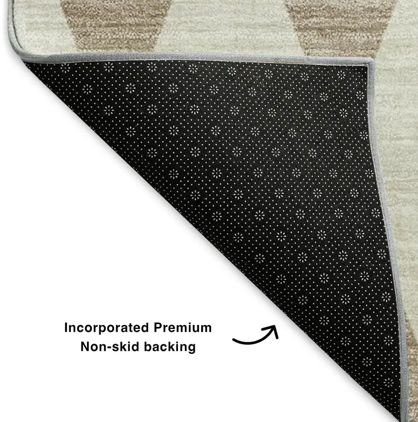 Taupe And Ivory Diamond Washable Area Rug With UV Protection Photo 5