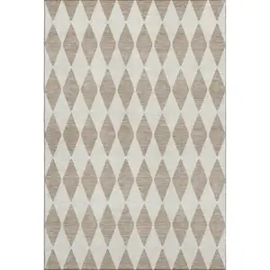 Photo of Taupe And Ivory Diamond Washable Area Rug With UV Protection
