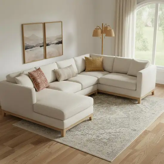 Taupe And Ivory Floral Medallion Area Rug Photo 1