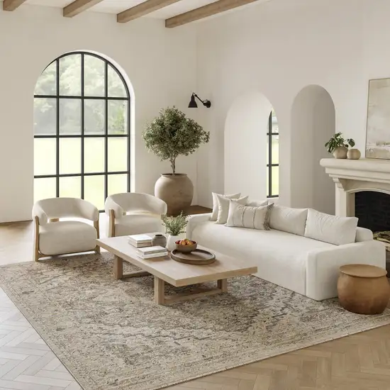 Taupe And Ivory Floral Medallion Area Rug Photo 4