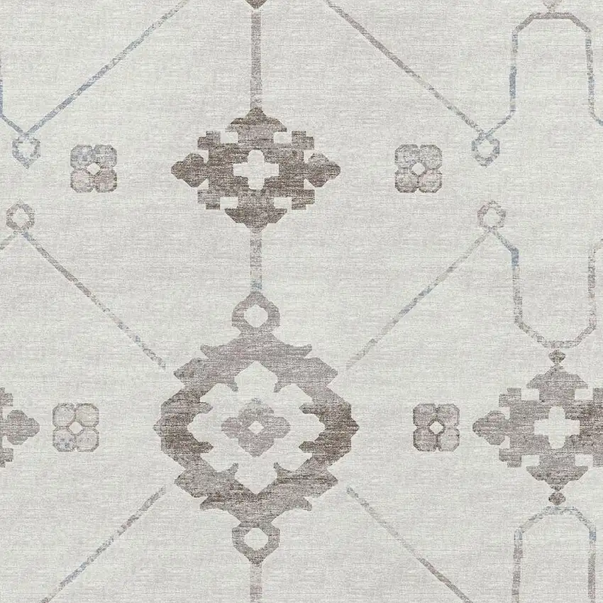 Taupe And Ivory Floral Medallion Washable Area Rug With UV Protection Photo 9